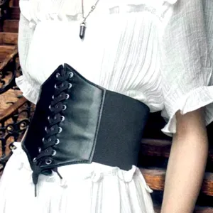 Vintage Style Lace Up‎ Faux Leather Elastic Girdle Black Casual Wide Waist Belt thumbnail 8