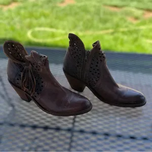 Shyanne Fuji Brown Leather Laser Cut Western Ankle Booties Womens Size 7 M thumbnail 2