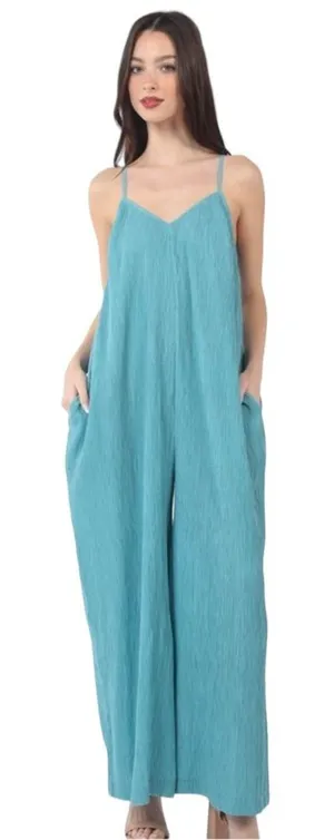 Sleeveless Pleated Wide Leg Jumpsuit w/ Pockets, never worn NWOT thumbnail 1