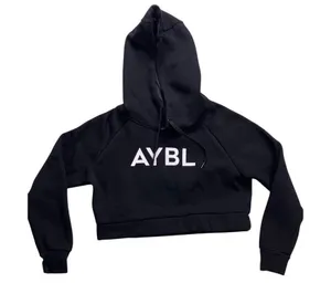 AYBL Crop Hoodie Womens Medium Black Raglan Sleeve‎ Logo Pullover thumbnail 1