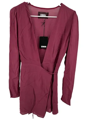 Reformation Nima Dress Wrap Mini Long Sleeve Tie Waist Cerise Pink S NWT thumbnail 1