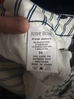 Judy Blue high-waist white blue pinstripe super flare jeans raw hem size 30. thumbnail 10