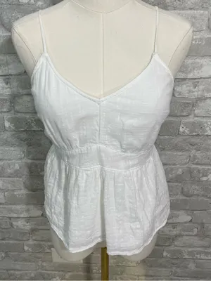 Abercrombie & Fitch White Spaghetti Strap Peplum Tank with back tie thumbnail 1