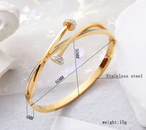 Unique Gold Nail Pattern Cross & Rhinestone Decor Stainless Steel Bracelet thumbnail 3