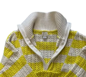 A new day yellow and white crochet pattern sweater size medium thumbnail 2