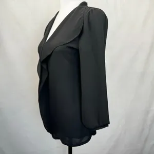Loft Black Blouse Sz S Sheer Front Knit Back V-Neck Flapped Neckline thumbnail 3