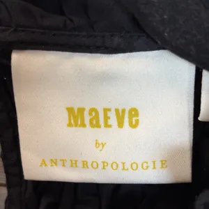 Anthropologie Maeve Womens 0 Top Smocked Peasant Blouse Black Puff Sleeve Cotton thumbnail 3