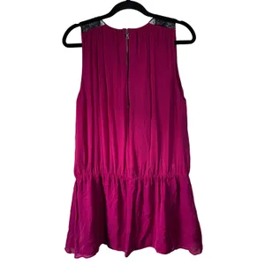 Alice‎ + Olivia Silk Top Raspberry Pink Sleeveless Lace Trim Size 8 Zip Back thumbnail 2