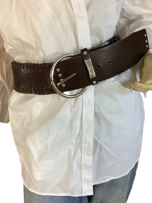 Guess Dark Brown Thick Faux Leather Statement Belt W/Rhinestone Accents (L) thumbnail 3