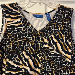 NWT Karen Scott Sport Zebra and Giraffe Print Tank Top - Black Tan XL thumbnail 3