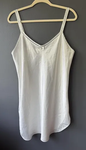 Ivory Satin Lace Trim Slip Dress with Bow Detail thumbnail 1