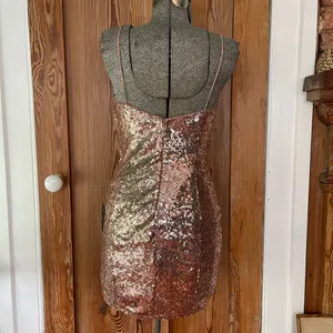 NWT Lulus Gold Sequin Bodycon Mini Dress Spaghetti Strap Party Night Out~S 💚🍄 thumbnail 6
