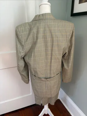 Vintage 1990s Ann Taylor Plaid Skirt Suit Set Yellow Blue Size 8 / 10 Cotton thumbnail 5