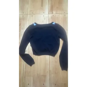 Brandy Melville Navy Blue Argyle Cropped V-Neck Button‎ Cardigan Sweater XSmall thumbnail 5