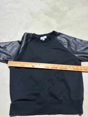 Evereve Black Sweatshirt with Faux Leather Shoulder Panels medium thumbnail 3