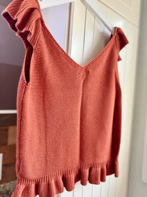 Jessica Simpson Cable Knit Ruffle Cropped Sweater Tank Rust Small S thumbnail 5