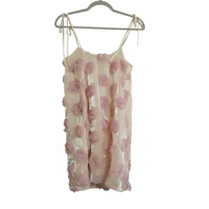 Lulus Size Medium Pink 3D Floral Rosette Mini‎ Dress Cream Tie Strap Babydoll thumbnail 9