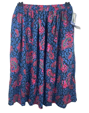 Land And Sea Vintage Ames Bold Blue Pink Floral Midi Elastic Waist Skirt M NWT thumbnail 1