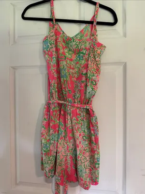Lilly Pulitzer Pink & Green Floral Tie-Waist Romper thumbnail 4