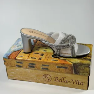 Bella Vita Size-7M W Women's Heels Carmen Silver Micro Suede Stones Sandals‎ thumbnail 2