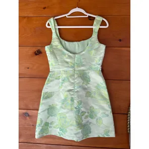 NWOT Lulus Brighter Side Light Green Floral Satin Jacquard Mini Dress Party XL thumbnail 4