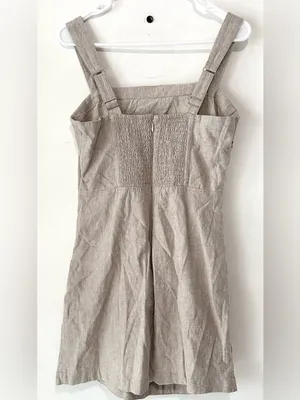 Abercrombie & Fitch Linen-Blend Ruched Square Neck Mini Dress Medium Beige NWT thumbnail 6