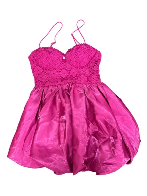 Angel Biba Embroidered Lace Top Bubble Hem Sleeveless Mini Dress Pink Small NEW thumbnail 6