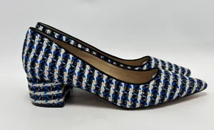 Ann Taylor Tweed Block Heel Pointed Toe Houndstooth Pumps Blue Black Size 8M thumbnail 1