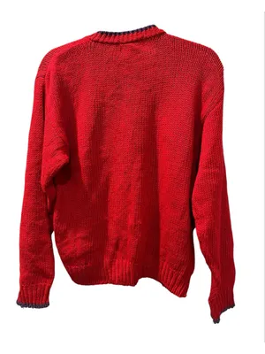 VTG Counterparts Hand Knit Bird Novelty Sweater Red Patchwork Folk Art Cotton M thumbnail 2