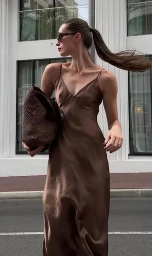 ZARA dress midi maxi satin wedding chocolate brown party cocktail thumbnail 20