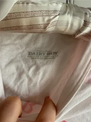 Dairy Boy Pink & White Raglan Graphic baby tee sz S thumbnail 2