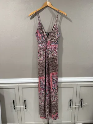 NWT Angie Multicolor Floral Patchwork Maxi Dress in Brown, Pink & Purple thumbnail 2
