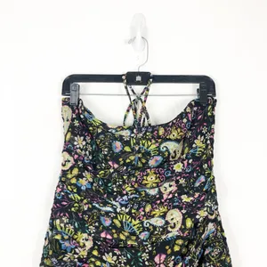 ZARA Floral Mini Dress Large Ruched Bodycon Halter Sweetheart Paisley Print thumbnail 4
