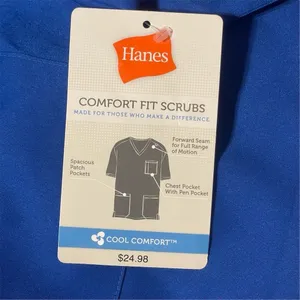 Hanes Womens V-Neck Scrub Top Royal Blue Short Sleeve Stretch 3 Pocket L NWT thumbnail 3