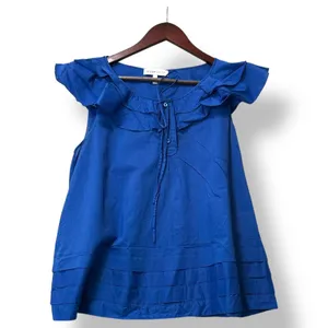See by Chloe Womens‎ Blue Ruffle Tie Neck 100% Cotton Top 8 Boho Parisian Resort thumbnail 2