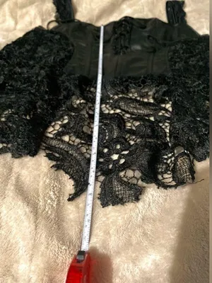 NWOT Faux Leather Black Corset w/ Lace at the Bottom & Shoulder Straps Size:2XL thumbnail 14