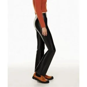 Aritzia Wilfred black faux leather pull on flare pants size 4 thumbnail 2