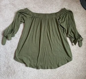 Abercrombie & Fitch Olive Green Off The Shoulder Blouse. Size Small thumbnail 1