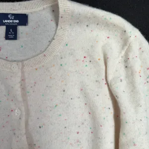 Lands End L Cardigan Sweater Cream Rainbow Speckled Cashmere Classic Button Up thumbnail 3