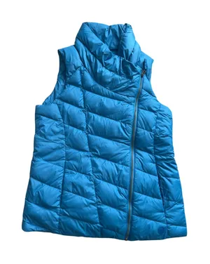 LL Bean Womens Blue Asymmetrical Zip Down Puffer Vest Funnel Neck Size M thumbnail 1