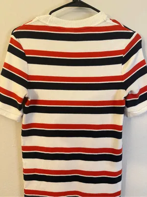 Lacoste L!VE Striped Ribbed Cotton Knit Midi Bodycon Dress Size 40 Med thumbnail 3