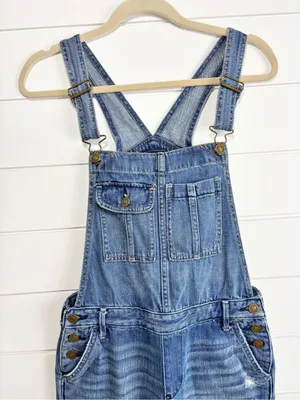 Abercrombie & Fitch Distressed Light Blue Denim Overalls Size XS thumbnail 2