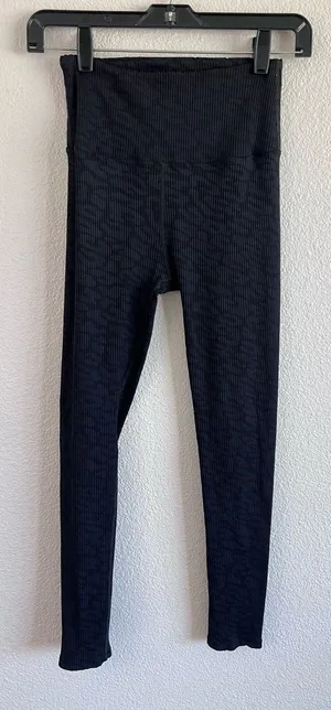Carbon38 Women's Ribbed Leopard Print Black Pull-on Athletic Leggings Yoga thumbnail 1