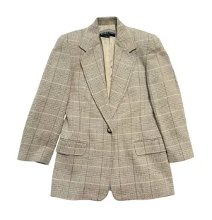 Vintage Linda Allard Ellen Tracy Blazer 8 Tan Wool Silk Cashmere Plaid Jacket thumbnail 1