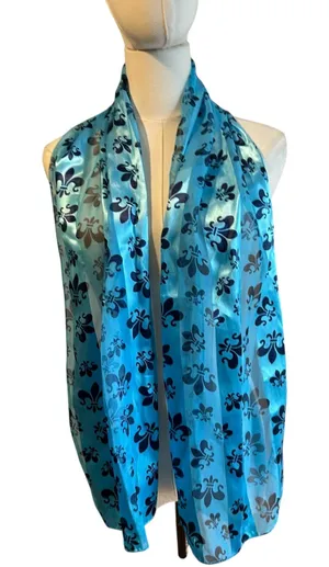 New Orleans Saints Scarf Lot of 2 Blue White Black fleur Del Lis Silk Feel Sport thumbnail 1