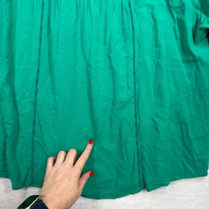 Chico's Size 3 XL Blouse Peasant Boho Green Crochet Trim Rayon Short Sleeve Top thumbnail 5