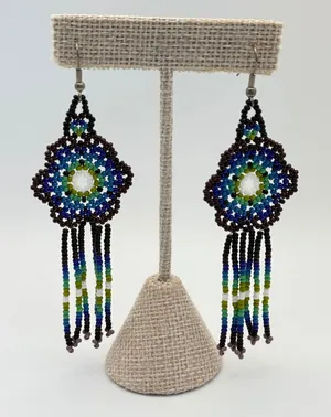 Beaded‎ Dangle Drop Earrings Seed Bead Black Blue Green Boho Handmade thumbnail 1