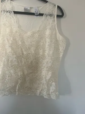 Ivory Floral Lace Tank Top Womens XL Bridal Romantic Coquette Feminine Soft Girl thumbnail 4