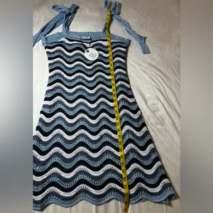 FCT With Love *FLAWED*‎ Crochet Blue and White Wave Mini Dress Size Large thumbnail 11