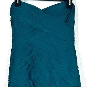 Adriana Papell 6 strapless ruched cocktail dress party shutter pleated mini teal thumbnail 7